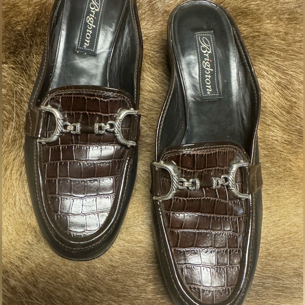 Brighton Brown Croc-Embossed Leather Loafers